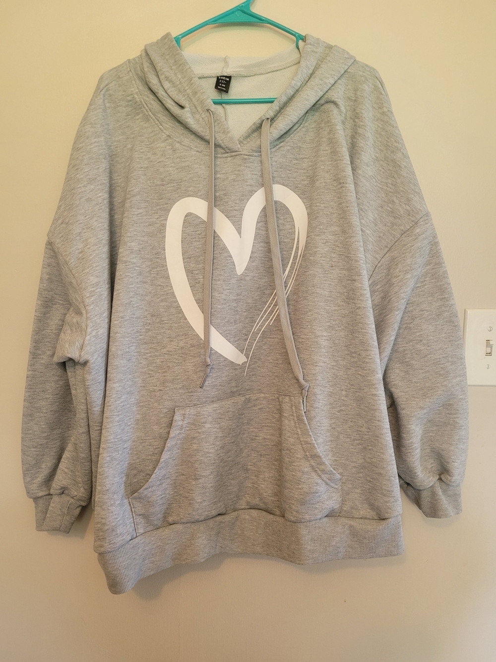 SHEIN Gray Crewneck Hoodie Sweater with White Heart
